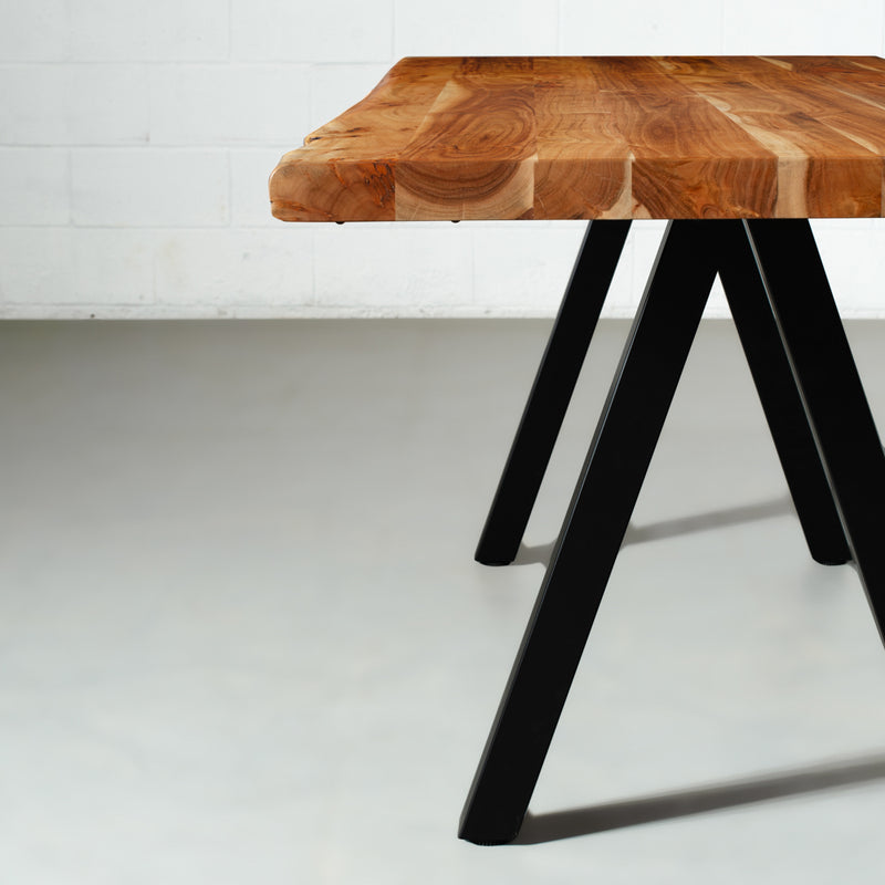 Acacia Solid Wood Live Edge Table with Black Pyramid-Shaped Legs/Natural Color