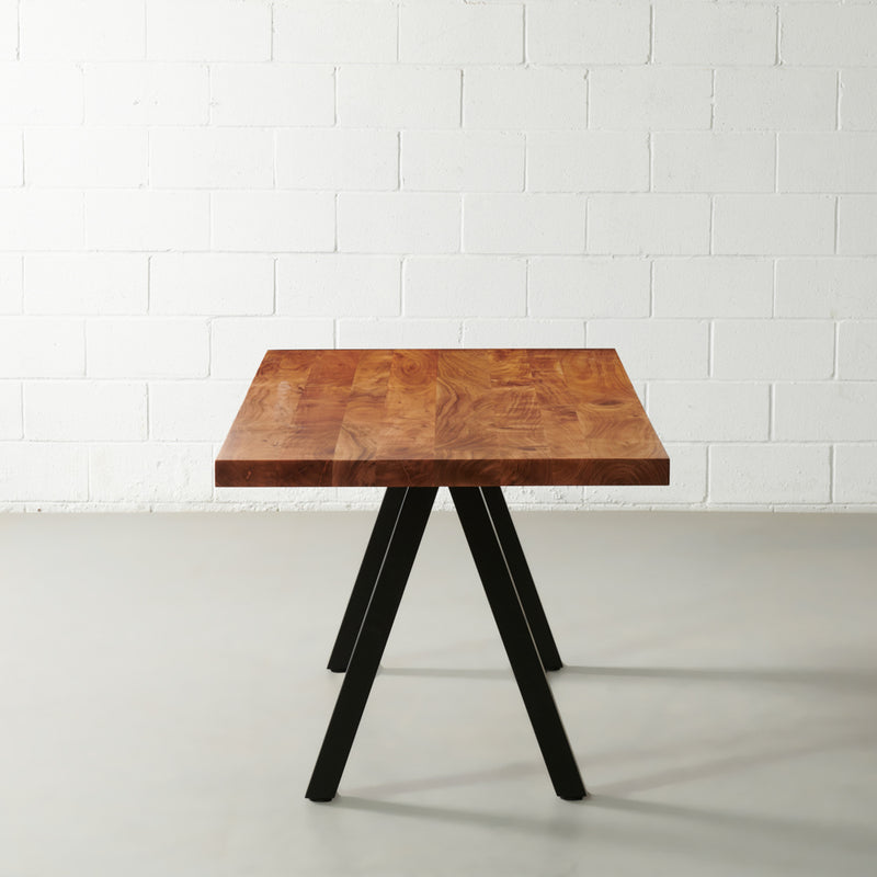 Acacia Solid Wood Straight Cut Table with Black Pyramid-Shaped Legs/Natural Color