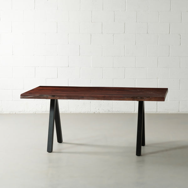 Acacia Solid Wood Live Edge Table with Black Pyramid-Shaped Legs/Honey Walnut Color