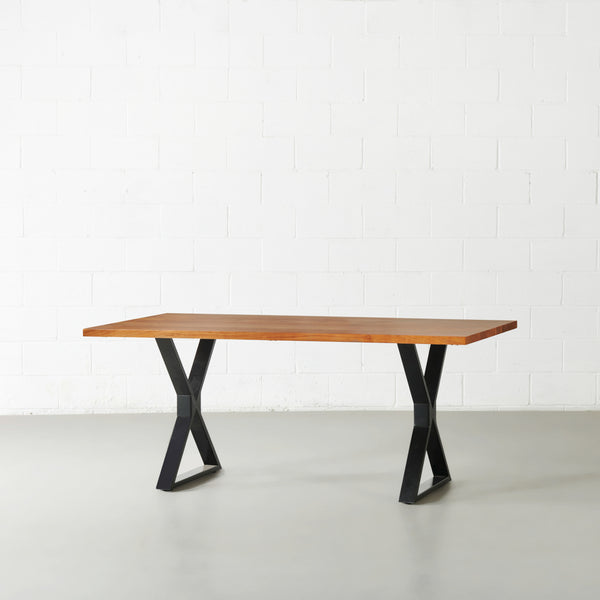 DANTON - Acacia Straight Cut Table 3.5cm Thickness Top with X Black Legs