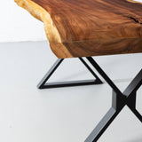 Live Edge Suar Table with Black X Shaped Legs/Natural Finish - Wazo Furniture