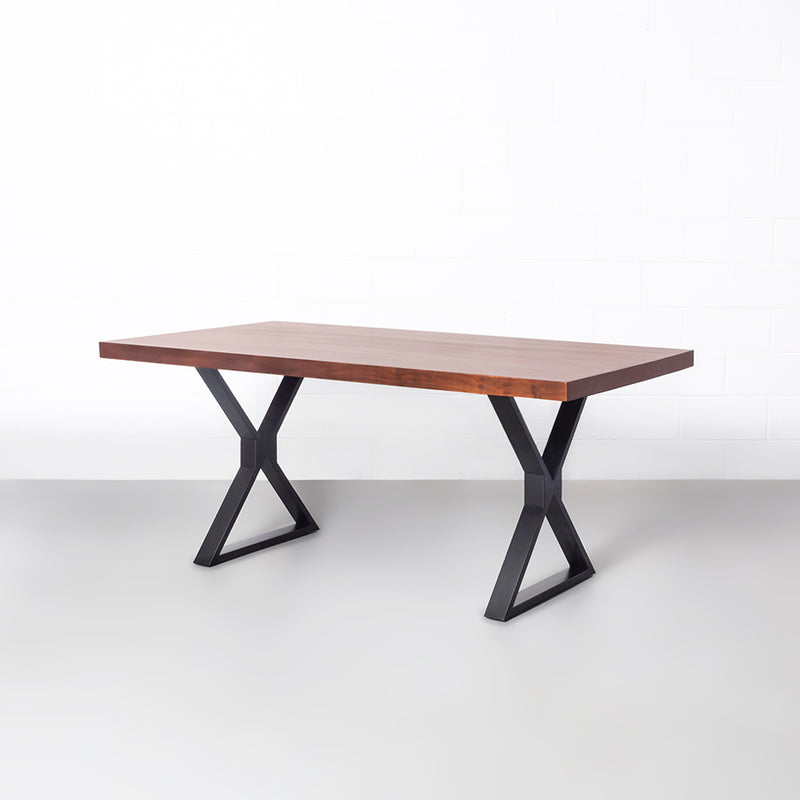 Straight Cut Acacia Dining Table With Black X Legs/Honey Walnut