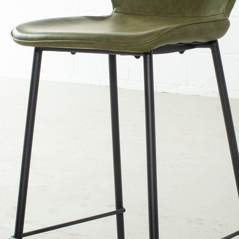 MONROE - Green Leather Bar Stool (65 cm)