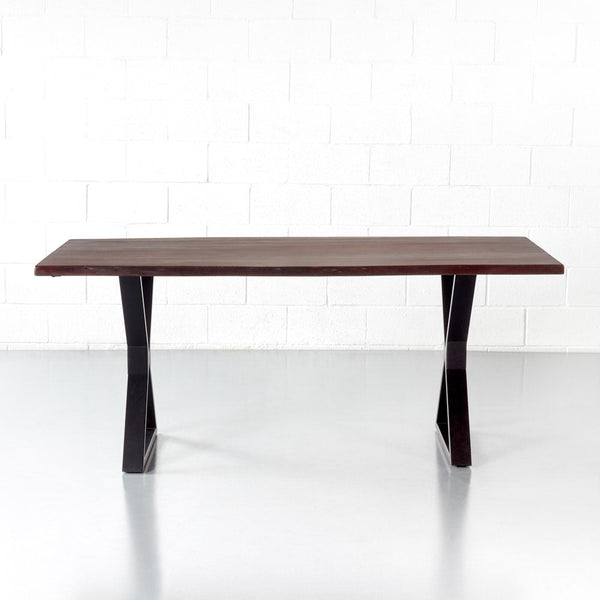 TIMOR - Acacia Live Edge Table 3.5cm Thickness Top with X Black Legs - FINAL SALE