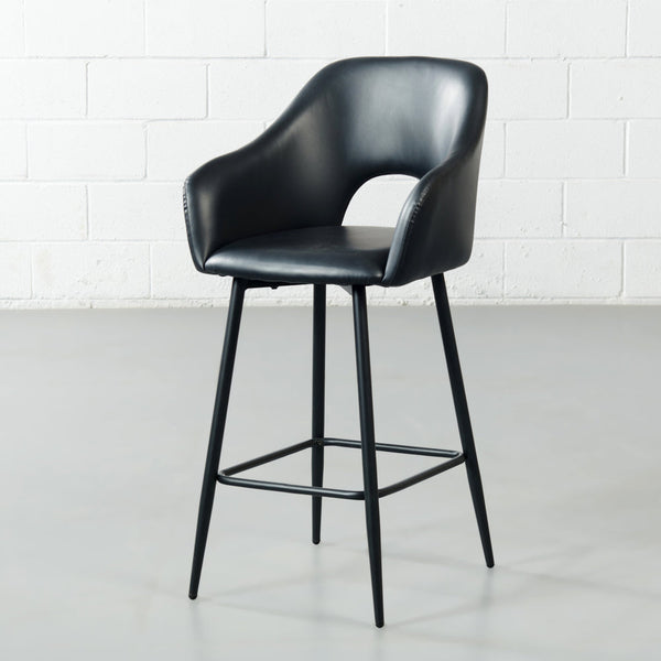 BROADWAY - Black Leather Counter Stool