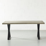 VERONA - Grey Concrete Dining Table with X Black Legs