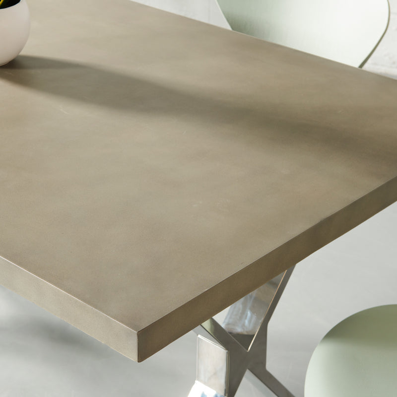 VERONA - Grey Concrete Dining Table with X Chrome Legs