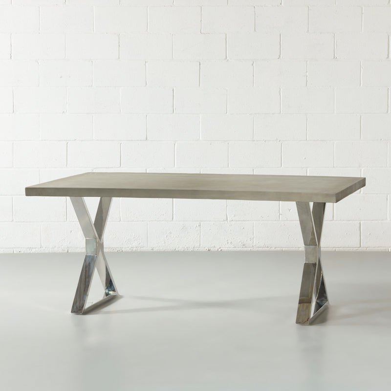 VERONA - Grey Concrete Dining Table with X Chrome Legs