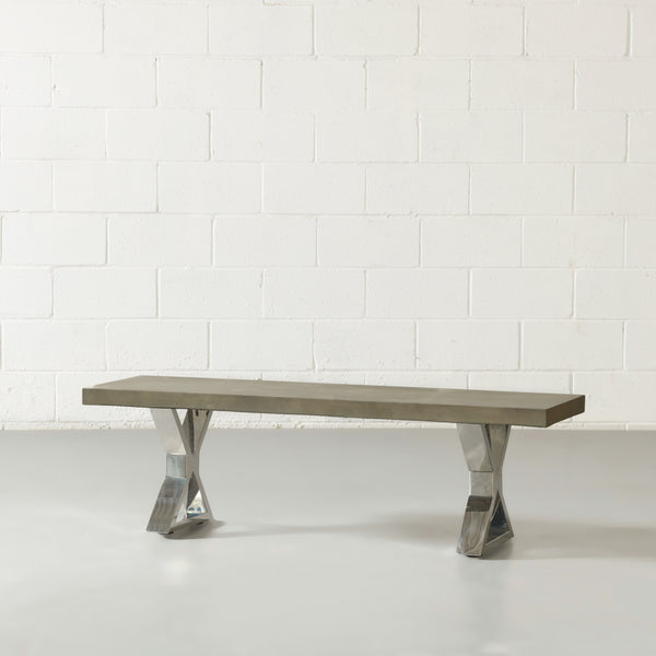 VERONA - Grey Concrete Bench with X Chrome Legs