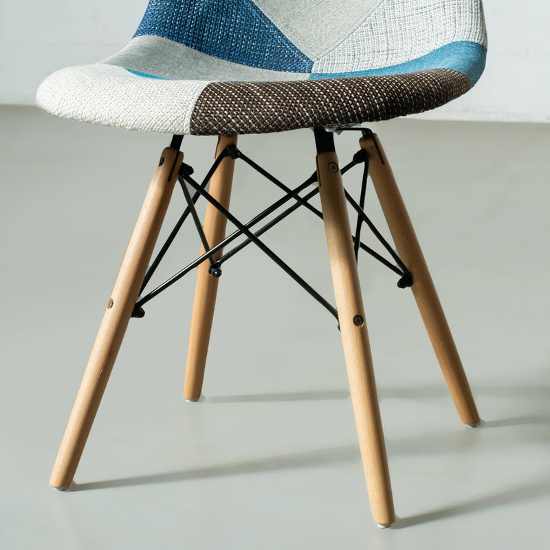 ESSEN - Blue Monochrome Fabric Patchwork Side Chair