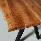Acacia Solid Wood Live Edge Table with Black Pyramid-Shaped Legs/Natural Color