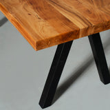 Acacia Solid Wood Straight Cut Table with Black Pyramid-Shaped Legs/Natural Color