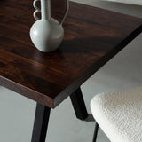 Acacia Solid Wood Straight Cut Table with Black Pyramid-Shaped Legs/Honey Walnut Color