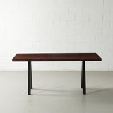 Acacia Solid Wood Straight Cut Table with Black Pyramid-Shaped Legs/Honey Walnut Color