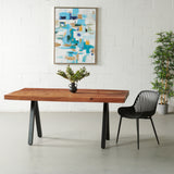 Suar Solid Wood Straight Cut Table with Black Pyramid-Shaped Legs/Natural Color