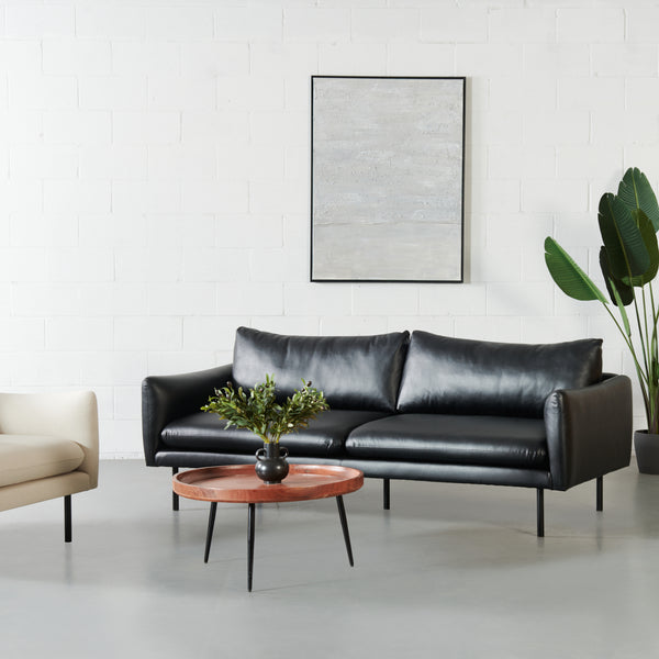 MAPLETON - Black Vegan Leather 3-Seater Sofa