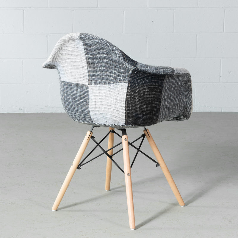 ESSEN - Grey Monochrome Fabric Patchwork Armchair