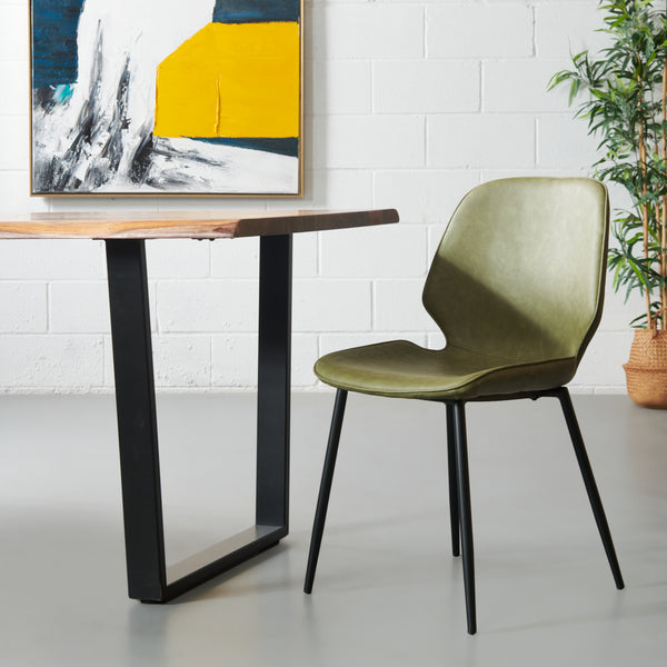 MONROE - Green Leather Dining Chair