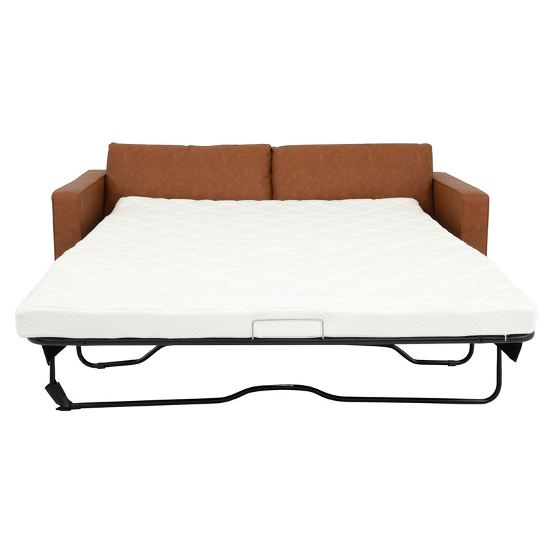 FONDA - Brown Vegan Leather Sofa Bed with Memory Foam Mattress