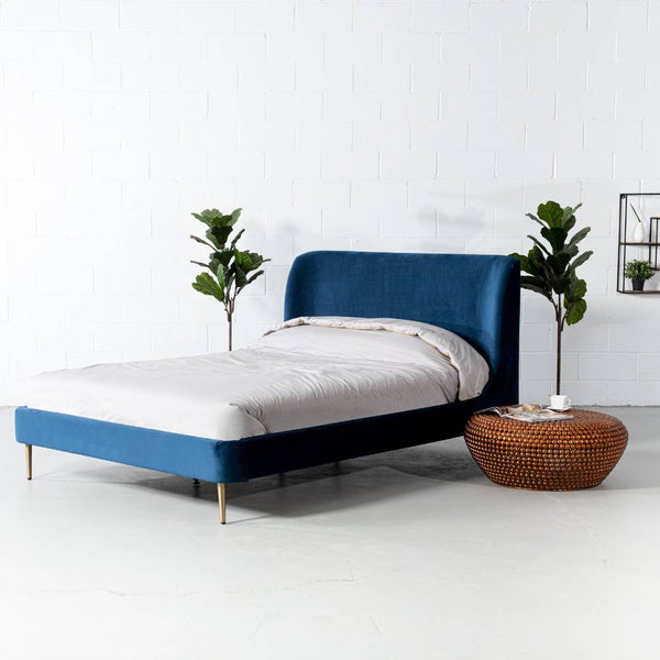 MEREDITH - Dark Blue Velvet Bed - Wazo Furniture