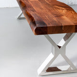 Acacia Live Edge Wood Bench with Chrome X-shaped Legs/Natural Finish - Wazo Furniture