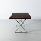 Live Edge Acacia Dining Table With Chrome X Legs/Honey Walnut - Wazo Furniture