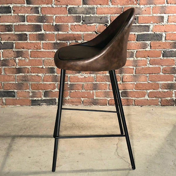 DEX - Brown Leather Bar Stool (65 cm) - Wazo Furniture