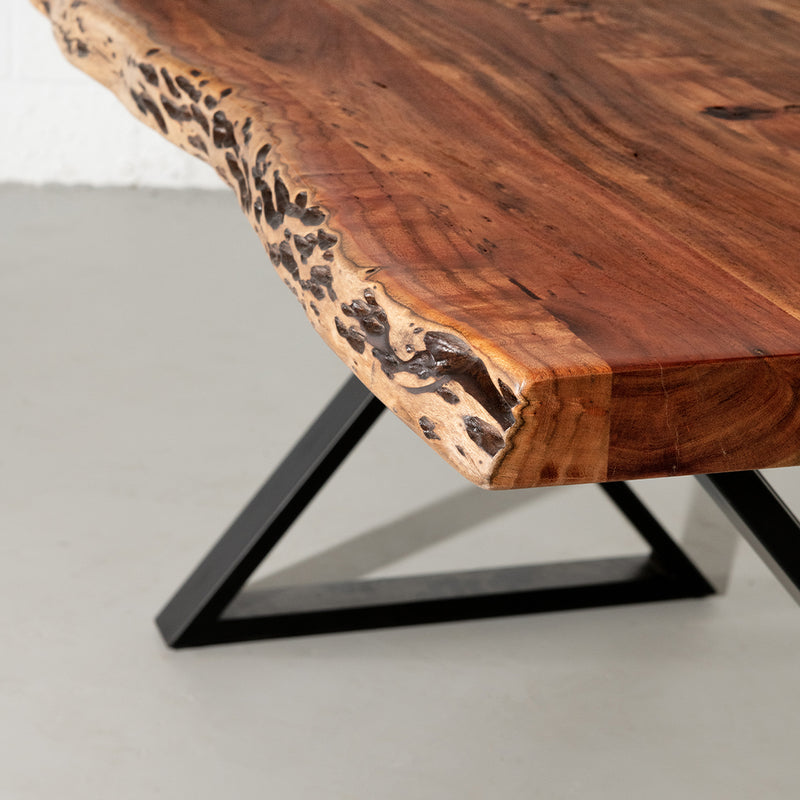 Acacia Live Edge Dining Table with Black X Shaped Legs/Natural Color - Wazo Furniture