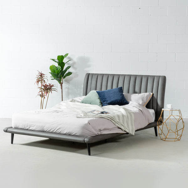 LINA - Grey Leather Bed - FINAL SALE