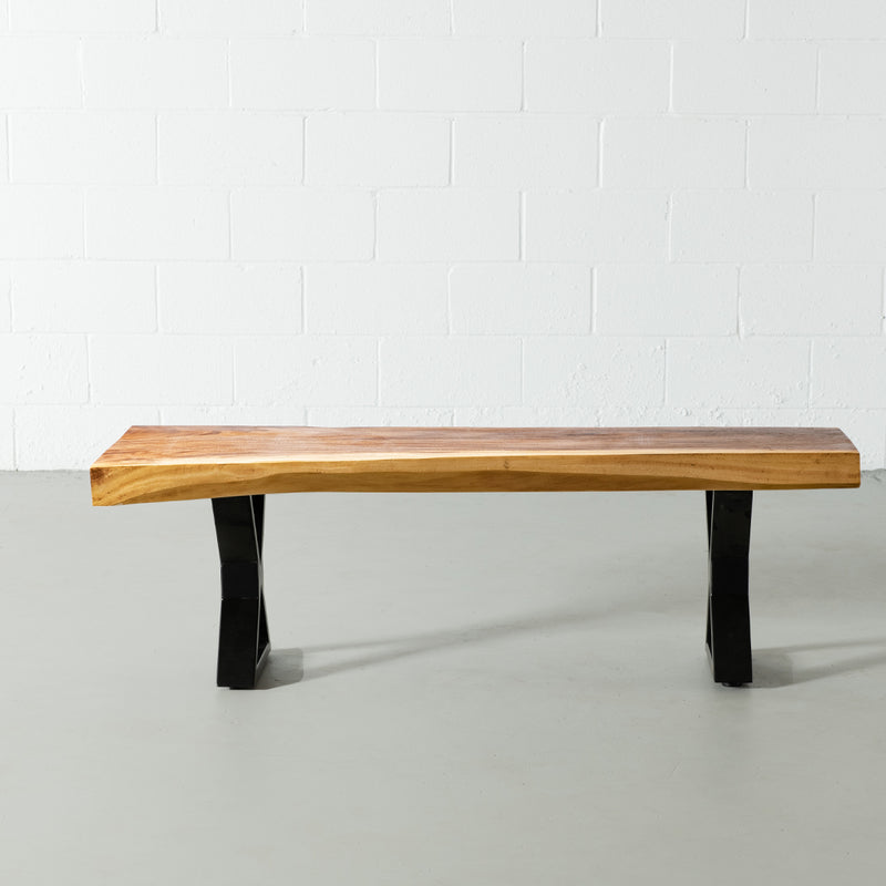 Suar Live Edge Wood Bench with Black X-shaped Legs/Natural - Wazo Furniture