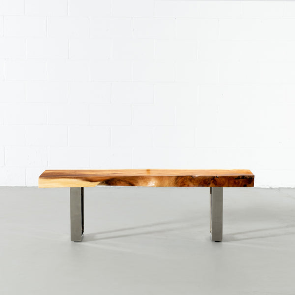 Suar Live Edge Wood Bench with Chrome U-shaped Legs/Natural - Wazo Furniture