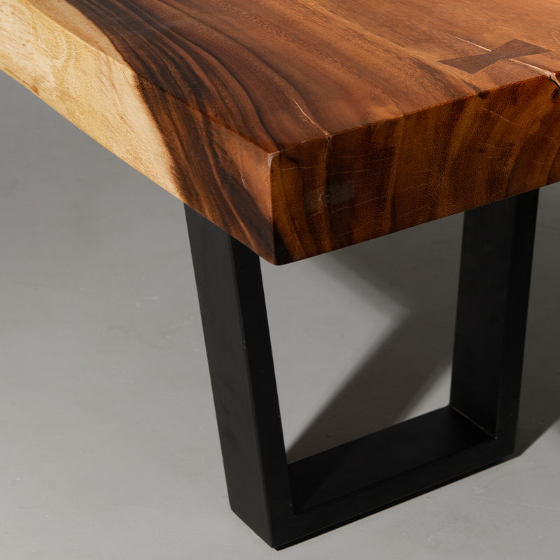 Suar Live Edge Wood Bench with Black U-shaped Legs/Natural - Wazo Furniture
