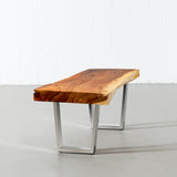 Suar Live Edge Wood Bench with Chrome U-shaped Legs/Natural - Wazo Furniture