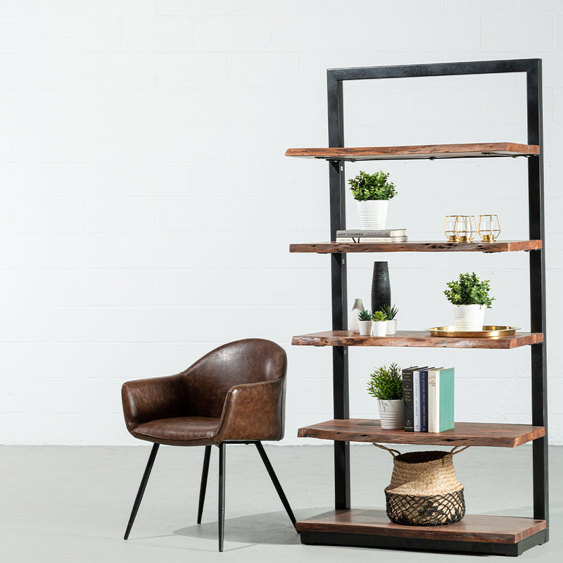 ROSWELL- Industrial Live Edge Acacia Wood Bookcase - Wazo Furniture