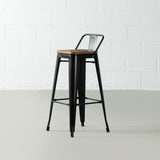 INDUSTRIE - Black Bar Stool with Backrest and Wood Seat (75 cm) - FINAL SALE