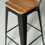 INDUSTRIE - Black Bar Stool with Backrest and Wood Seat (75 cm) - FINAL SALE