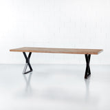 Straight Cut Acacia Dining Table With Black X-Shaped Legs/Natural Color