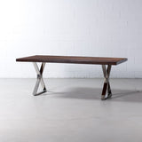 Straight Cut Acacia Dining Table with Chrome X Legs/Honey Walnut