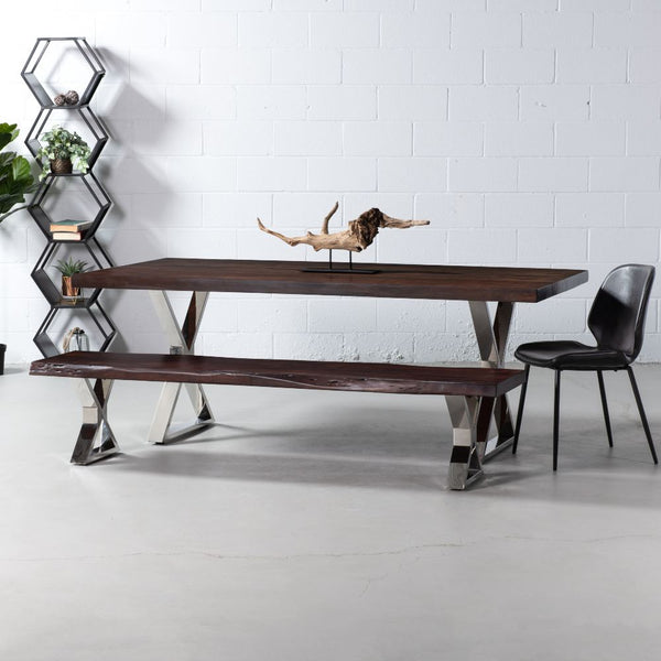 Straight Cut Acacia Dining Table with Chrome X Legs/Honey Walnut