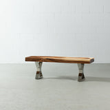 Suar Live Edge Wood Bench with Chrome X-shaped Legs/Natural
