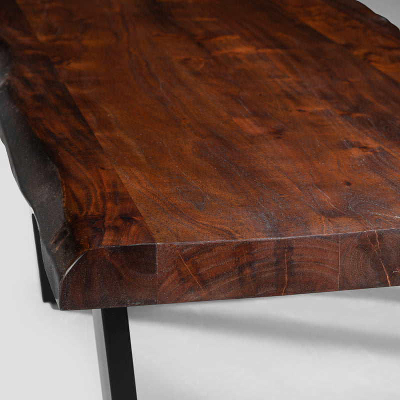 Acacia Honey Live Edge Wood Coffee Table with Black U Shaped Legs