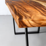 Straight Cut Suar Table with Black U Shaped Legs/Natural Finish