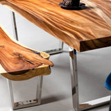 Straight Cut Suar Table with Chrome U Shaped Legs/Natural Finish