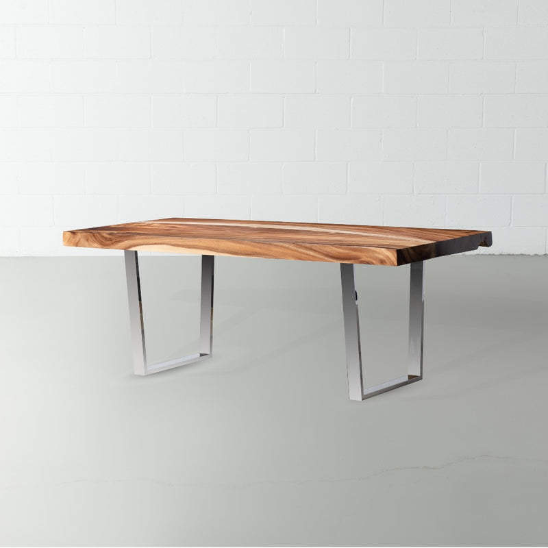 Straight Cut Suar Table with Chrome U Shaped Legs/Natural Finish
