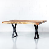 CENTURY - 100 Year Old Suar Live Edge Table with Black X Legs