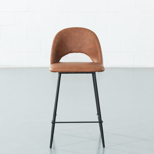 WALTER - Brown Leather Bar Stool (65cm)
