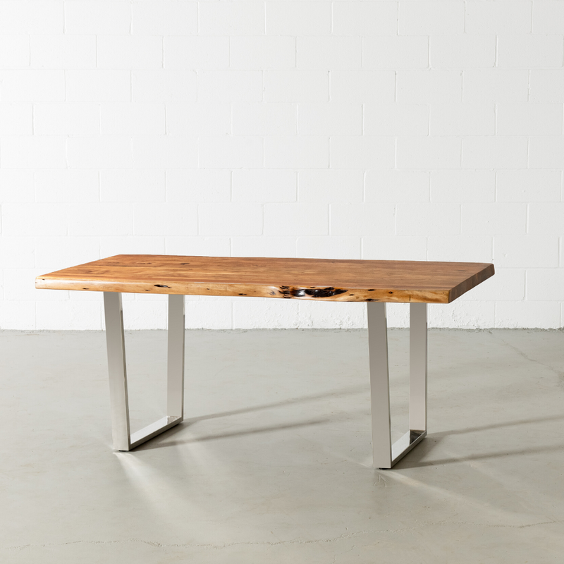 Acacia Live Edge Wood Table with Chrome U Legs/Natural Color - Wazo Furniture