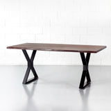 TIMOR - Acacia Live Edge Table 3.5cm Thickness Top with X Black Legs