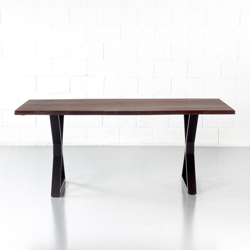 TIMOR - Acacia Live Edge Table 3.5cm Thickness Top with X Black Legs